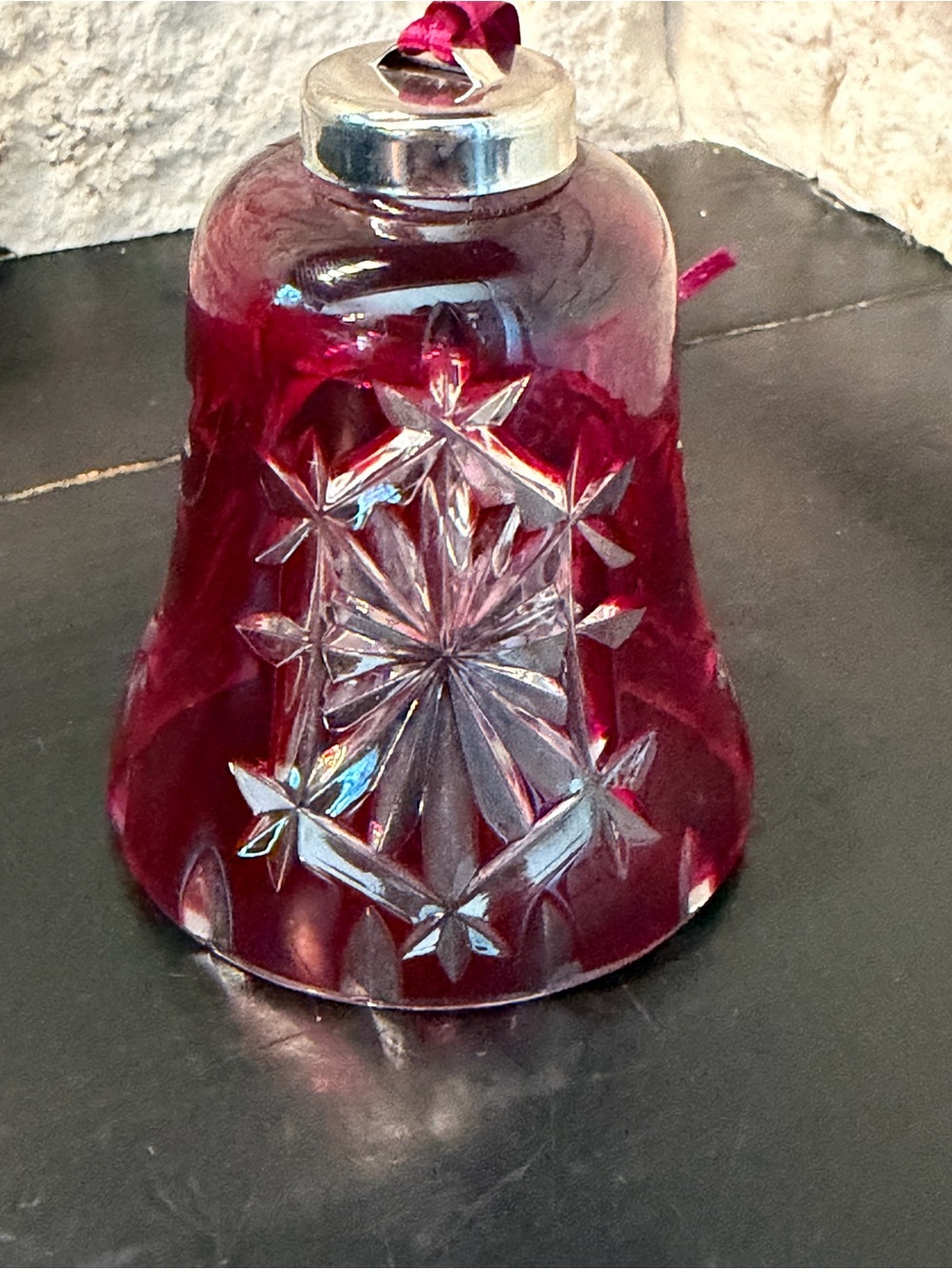 Waterford Snow Crystals Ruby Red Cut To Clear Crystal Christmas Bell Ornament